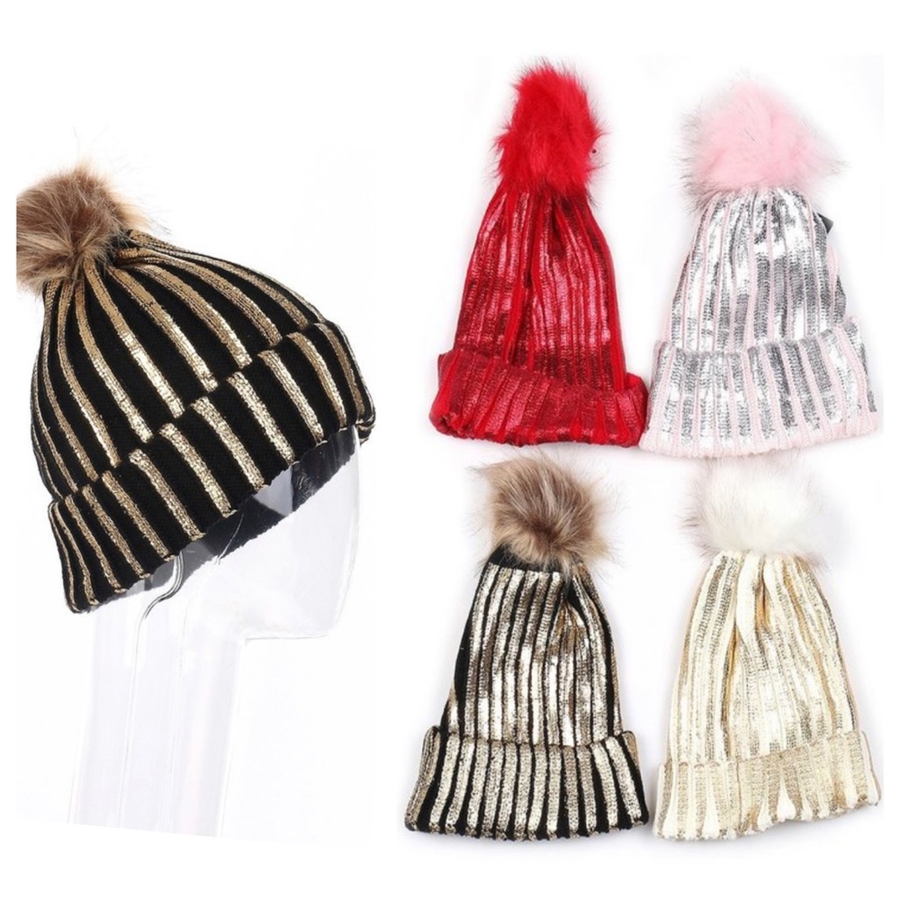 Luxe Glam Pom Pom Beanie Winter Hat